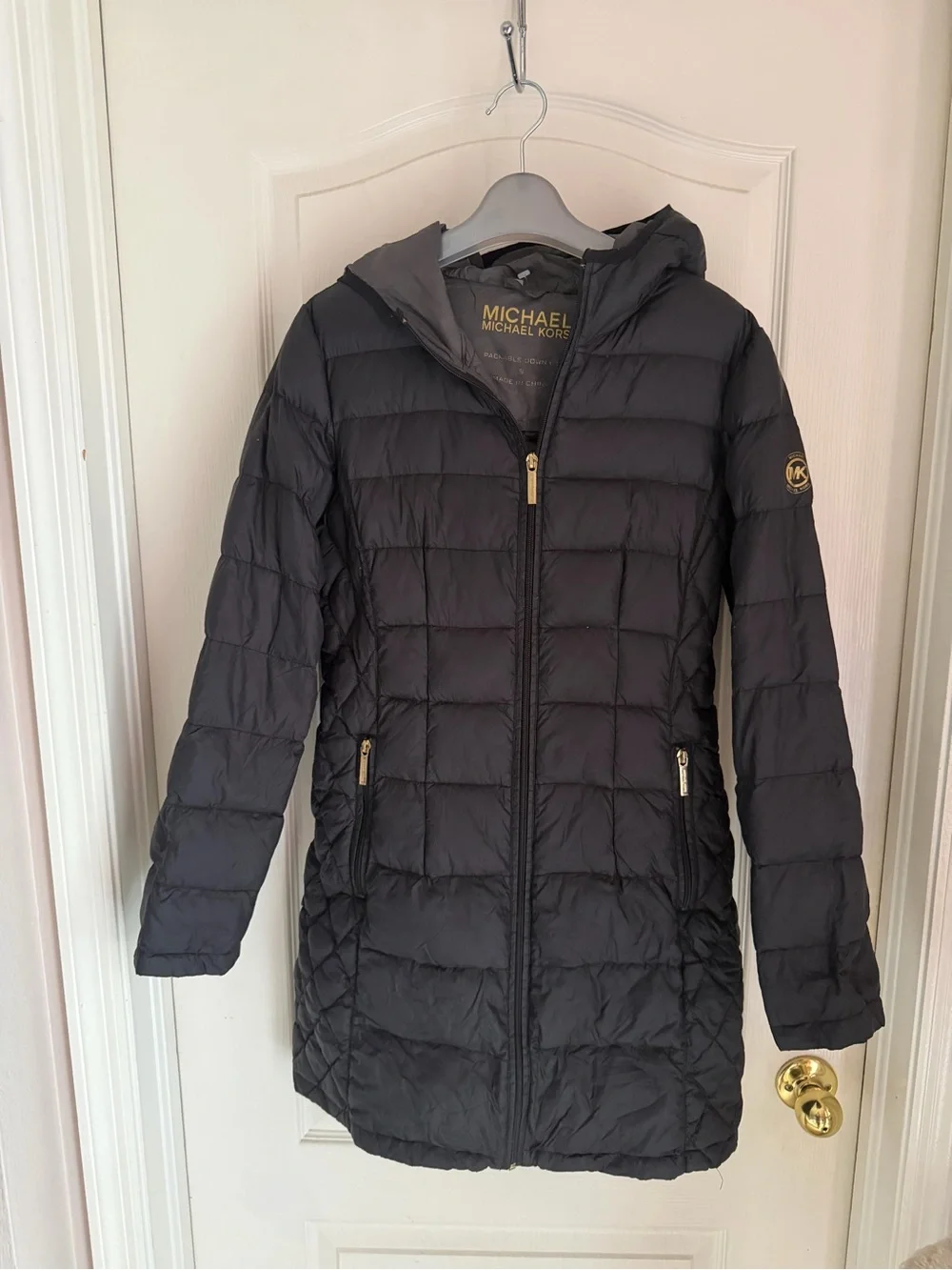Michael Kors Black Hooded Quilted Long Puffer Coat